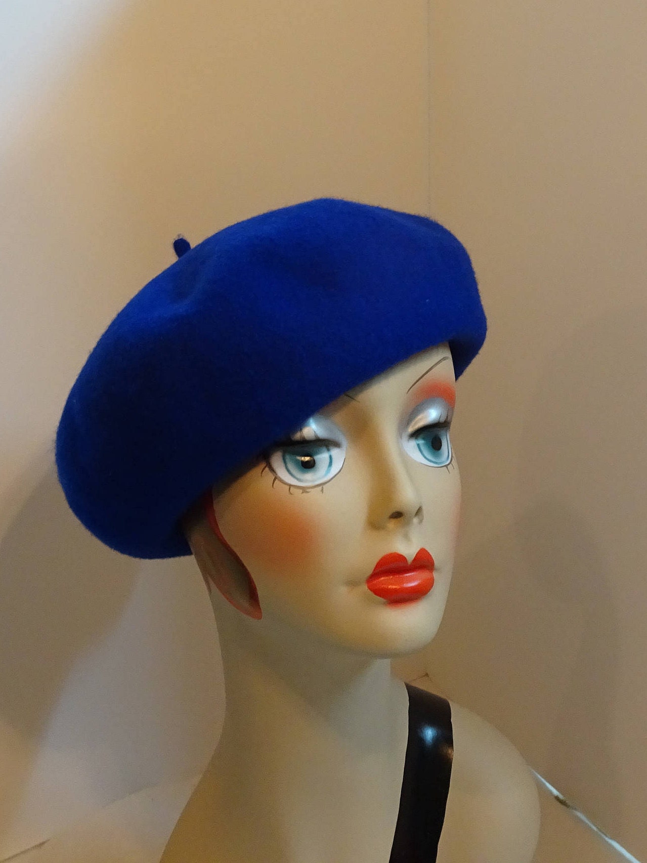 French Beret 1930's Glamour Fine Wool Woman's Royal Blue