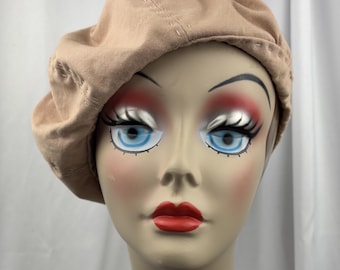 Cotton Knit Beret, Handmade, Rosy Beige, Sustainable Product