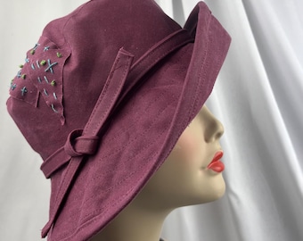 Waxed Cotton Rain Hat, Plum, Water Resistant Hat, Handmade