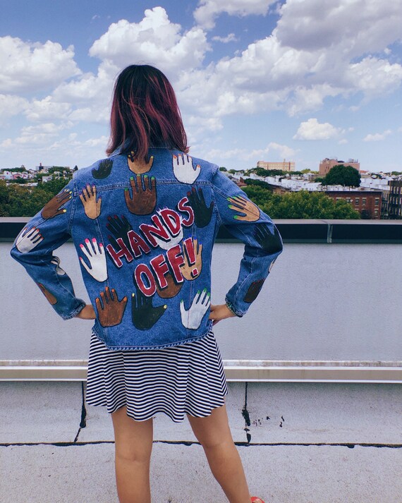 Hands off Hand Painted Denim Jacket - Etsy