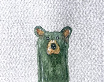 Cute Black Bear! Small Original Watercolor of a black bear, one-of-a-kind original watercolor, small original watercolor of a bear | G033