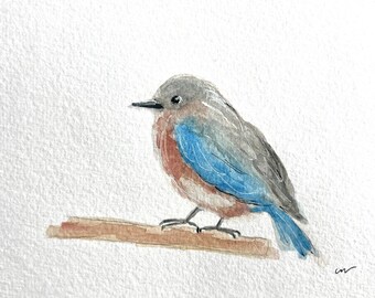 Bluebird! Small Original Watercolor of a sweet Mama Bluebird, one-of-a-kind original watercolor, small original watercolor of a bird | G030