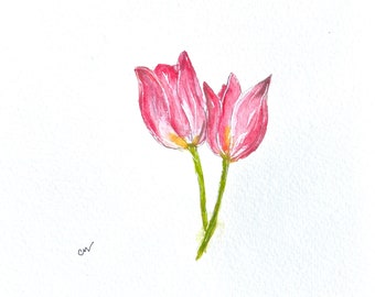 Small Original Watercolor of a Tulips, one-of-a-kind original watercolor, small original floral painting | G027