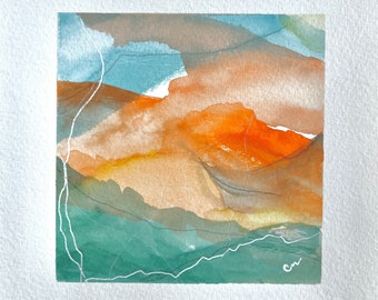 Small Original Watercolor Abstract, one-of-a-kind original watercolor, small original abstract, orange abstract  | G026