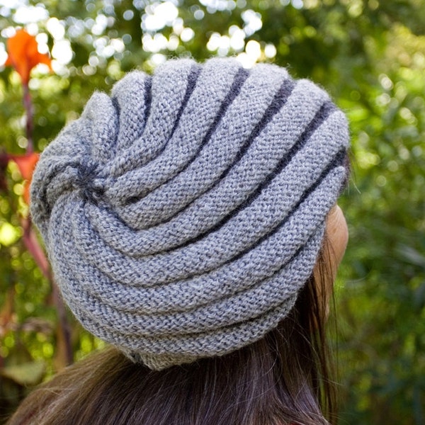 Easy Knit Swirl Beanie Adult and Kids, basic techniques, PDF file only