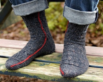 Easy to knit Rugged Mens' Socks on Two Needles, S( M,L,XL) PDF pattern only.