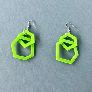 Lime green drop geometric acrylic earrings