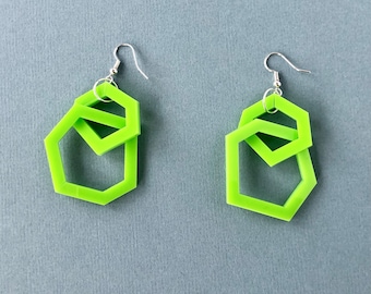 Lime green drop geometric acrylic earrings