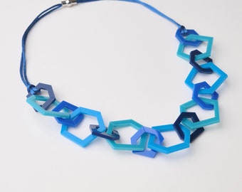 Multiblauwe schaduw geometrische ketting link acryl ketting.