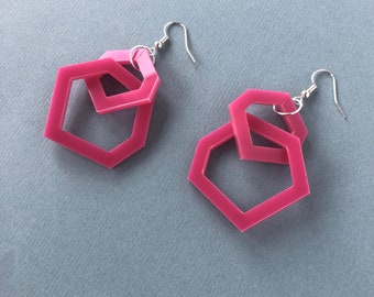 Fuschia pink geometric drop acrylic earrings