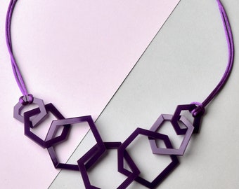 Purple modern geometric acrylic necklace.