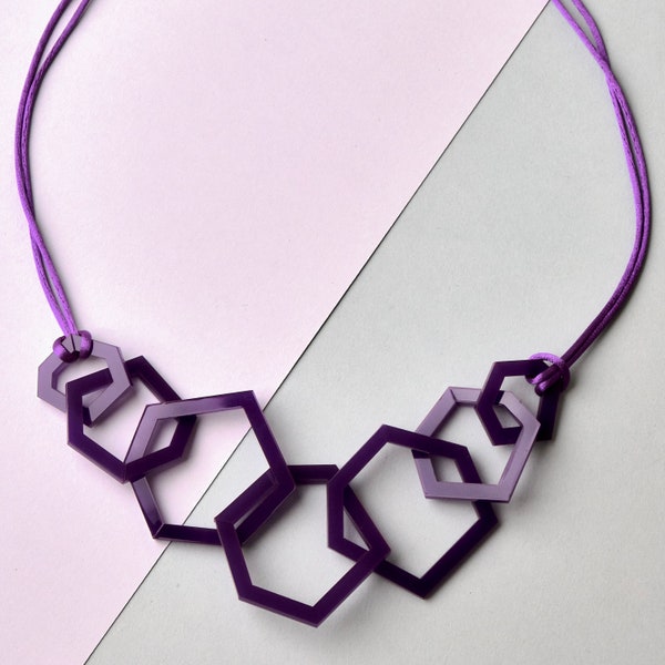 Purple modern geometric acrylic necklace.