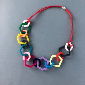 Multi-colour modern geometric acrylic chain necklace. image 8