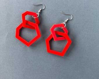 Bright red geometric drop acrylic earrings