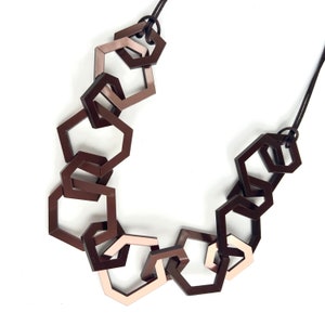 Copper brown modern geometric acrylic chain necklace.