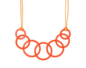 Orange Circle Link Acrylic Mid-Length Necklace.
