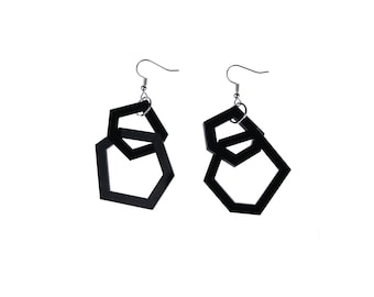 Black Geometric Dangle Acrylic Earrings.