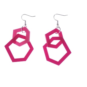 Fuchsia Pink Geometric Dangle Acrylic Earrings