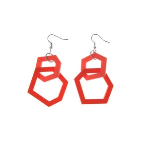 Bright Orange Dangle Geometric Acrylic Earrings.