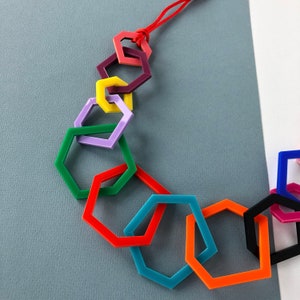 Multi-colour modern geometric acrylic necklace. image 4