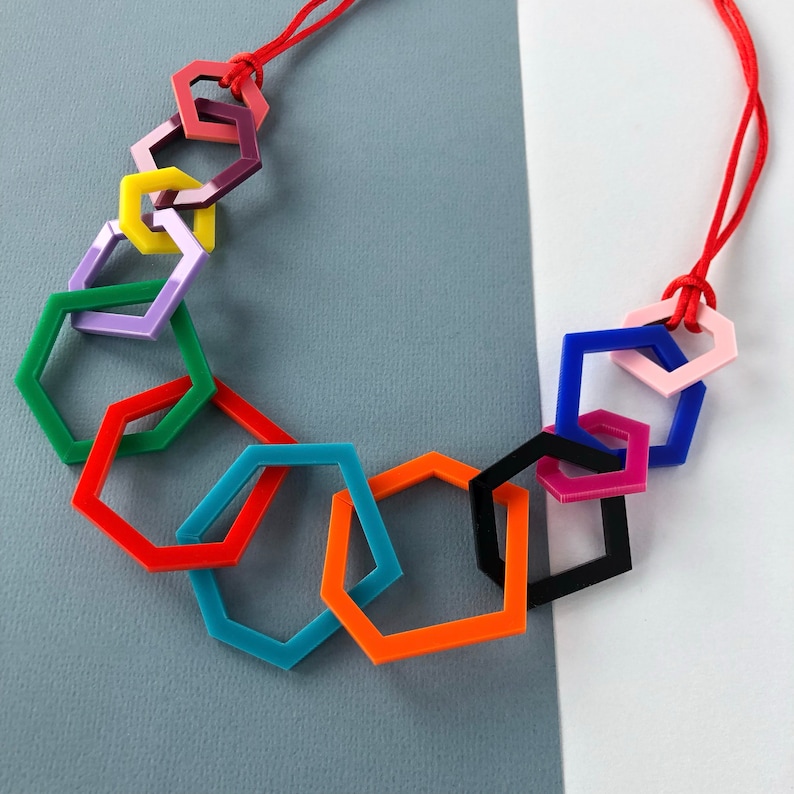 Multi-colour modern geometric acrylic necklace. image 5