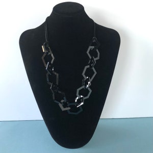 Black modern geometric chain link acrylic necklace. 13 Inches