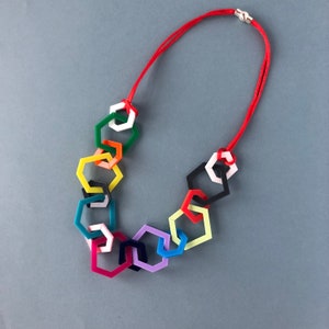 Multi-colour modern geometric acrylic chain necklace. image 5