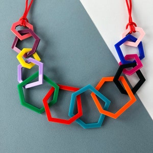 Multi-colour modern geometric acrylic necklace. image 3