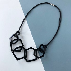 Black acrylic modern geometric stylish necklace. image 5