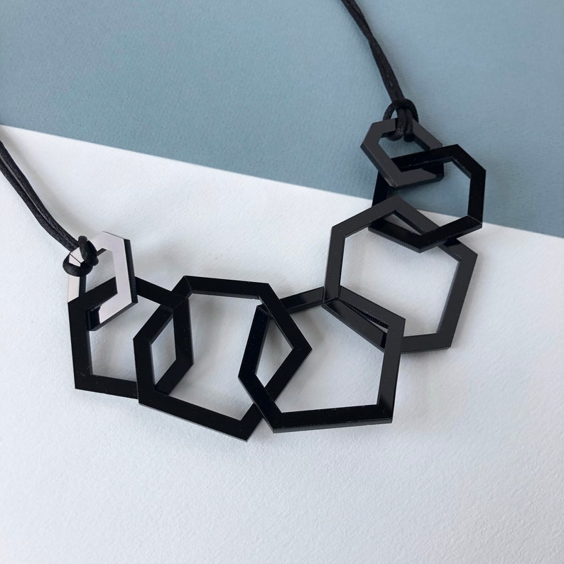 Black acrylic modern geometric stylish necklace. image 4