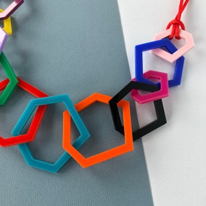 Multi-colour modern geometric acrylic necklace. image 6