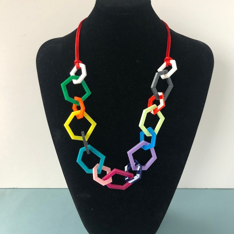 Multi-colour modern geometric acrylic chain necklace. 13 Inches