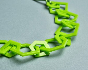 Lime green modern geometric chain link acrylic necklace.