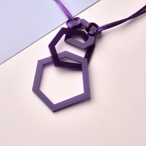 Purple modern geometric acrylic pendant necklace.