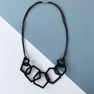 Black acrylic modern geometric stylish necklace. image 3