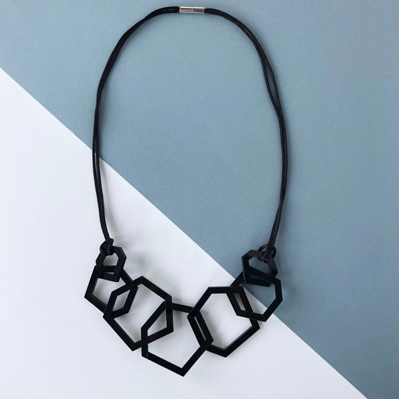 Black acrylic modern geometric stylish necklace. image 3