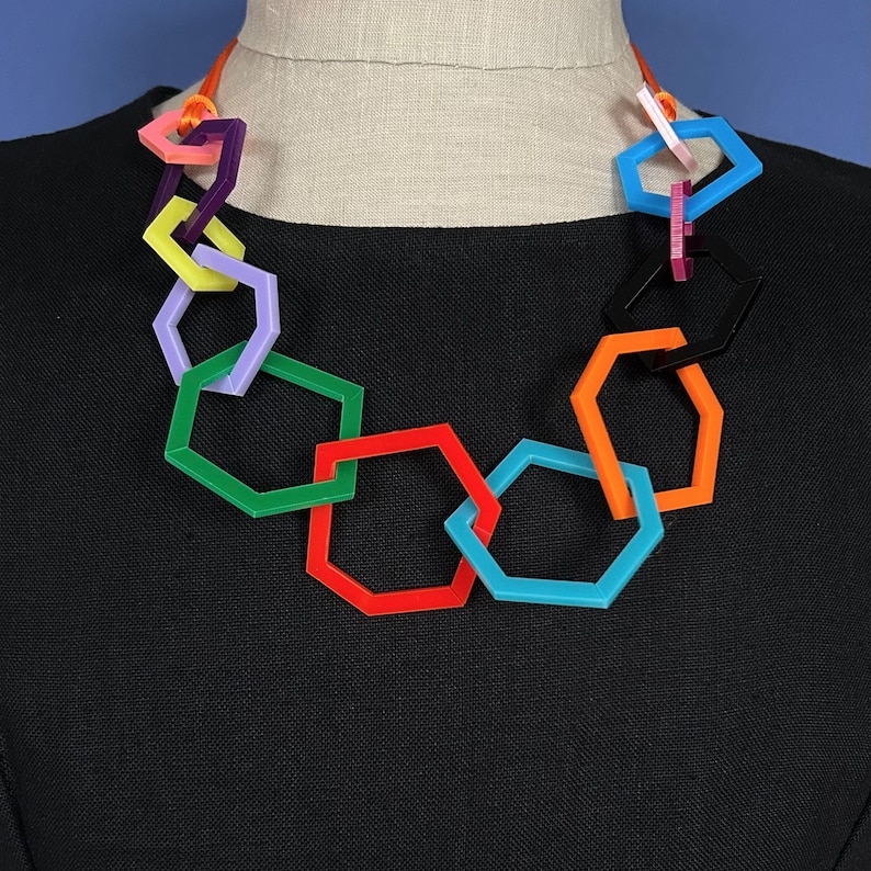 Multi-colour modern geometric acrylic necklace. image 2