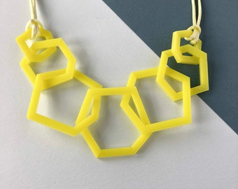 Citrus lemon mid-century modern geometric stylish necklace.