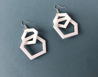 White geometric drop acrylic earrings
