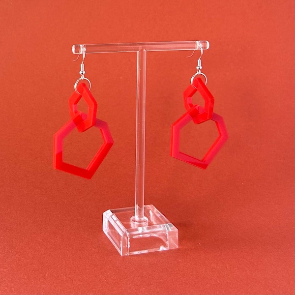 Bright Red Geometric Dangle Acrylic Earrings, Statement Earrings