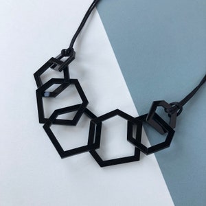 Black acrylic modern geometric stylish necklace.