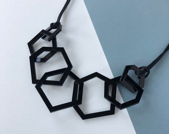 Black acrylic modern geometric stylish necklace.