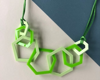 Pistachio and lime green modern geometric acrylic necklace.