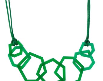 Chunky Geometric Emerald Green Acrylic Necklace.
