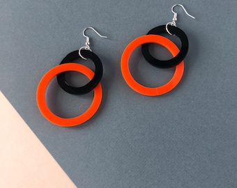 Orange and black circle geometric drop acrylic earrings