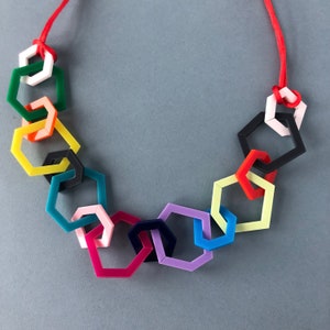 Multi-colour modern geometric acrylic chain necklace. image 7