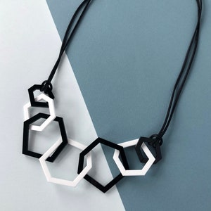 Black and white modern geometric mid-length necklace. image 5