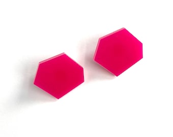 Colourful Hexagon Acrylic Stud Earrings, Bright Bold Studs