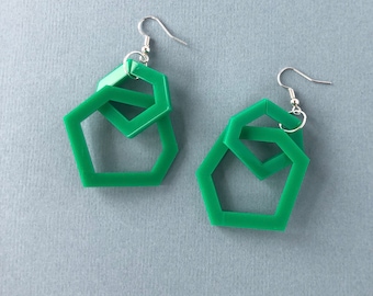 Emerald green geometric drop acrylic earrings