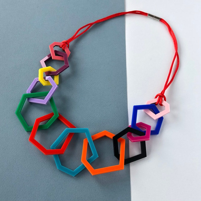 Multi-colour modern geometric acrylic necklace. image 1